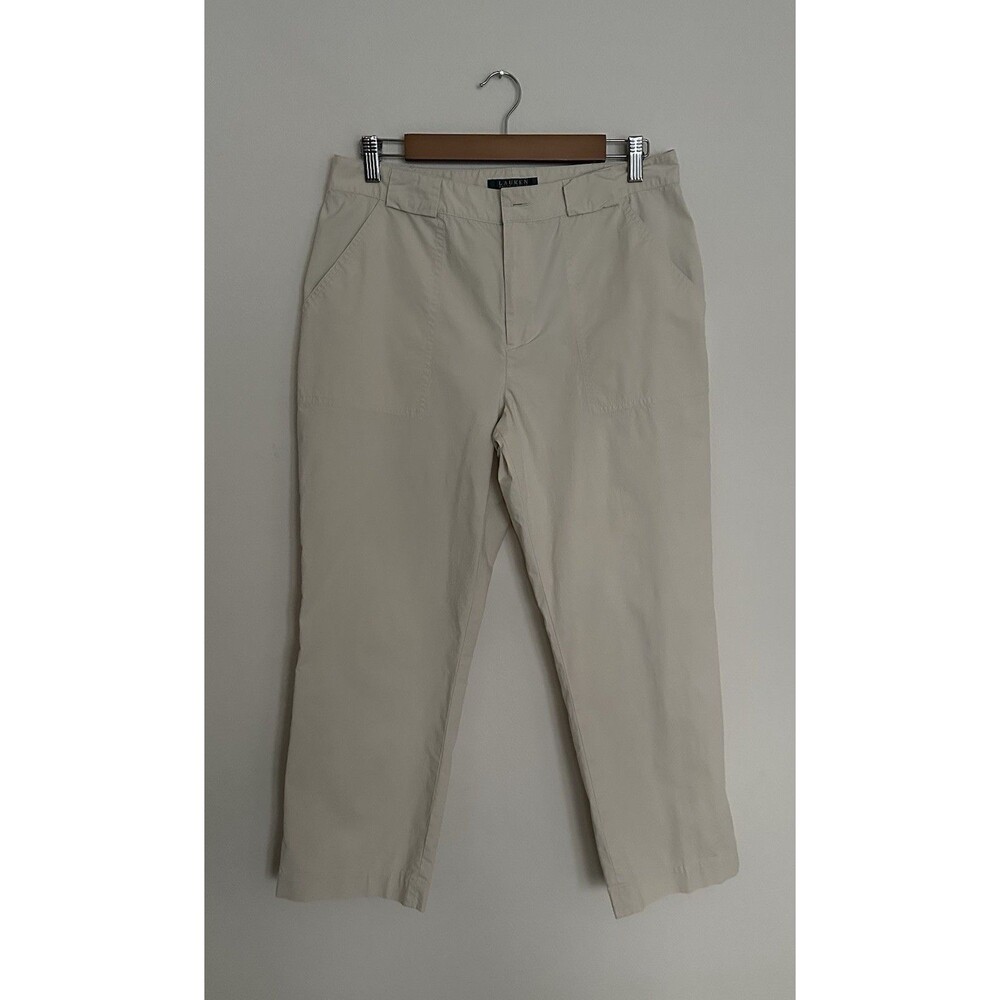 Lauren Ralph Lauren Women’s Beige Utility Pants SZ 10 Straight Leg Stretch Twill - Picture 3 of 13